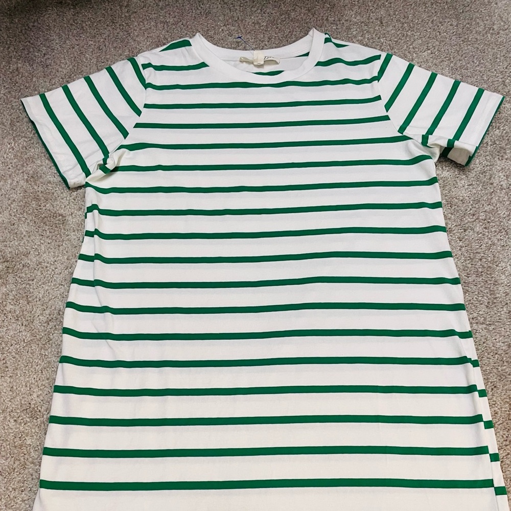 Vine & Love Green and White Striped Top T-Shirt Dress-Medium-Never Worn